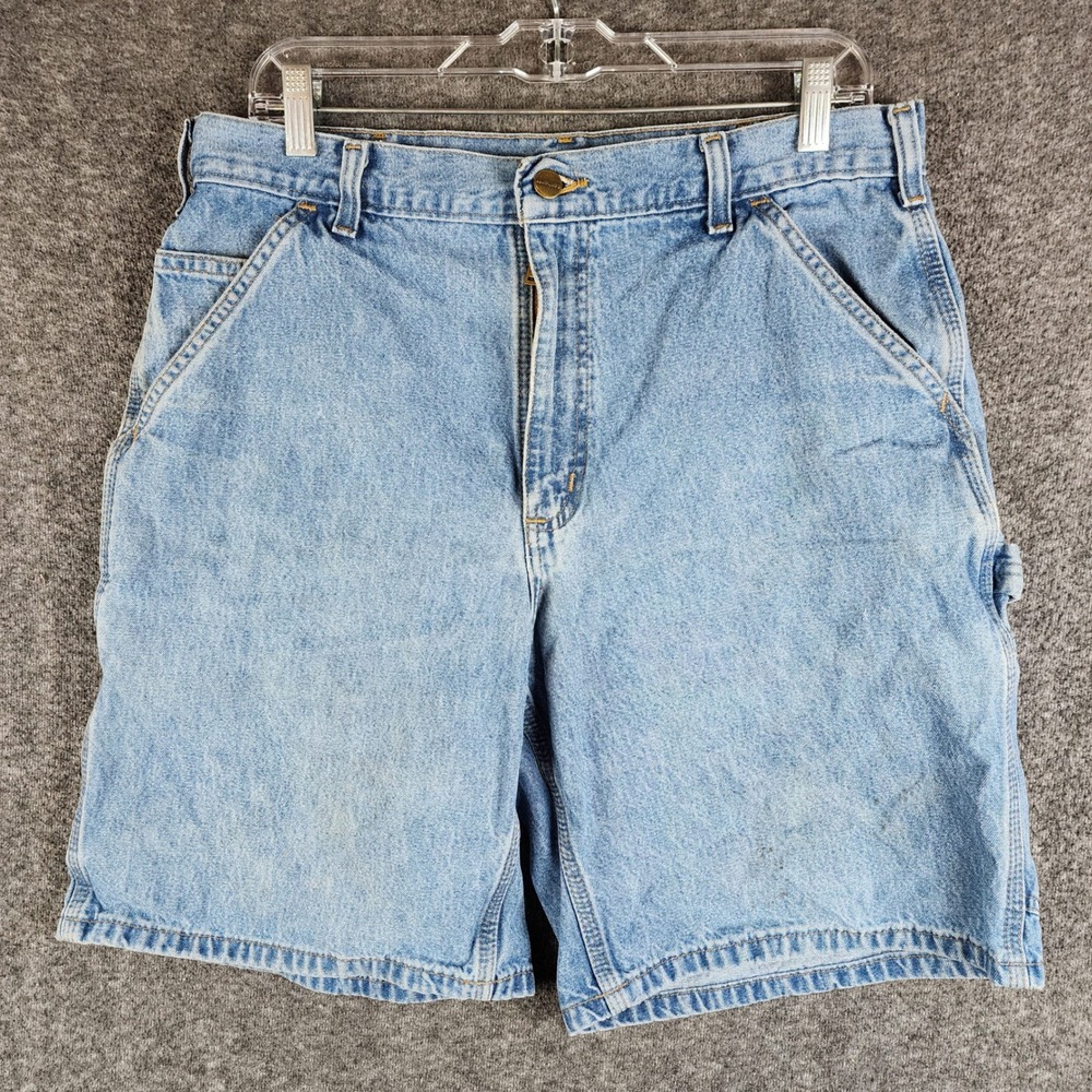 Carhartt Shorts Mens 34 B28 STW Light Wash Blue Denim Carpenter Utility Workwear